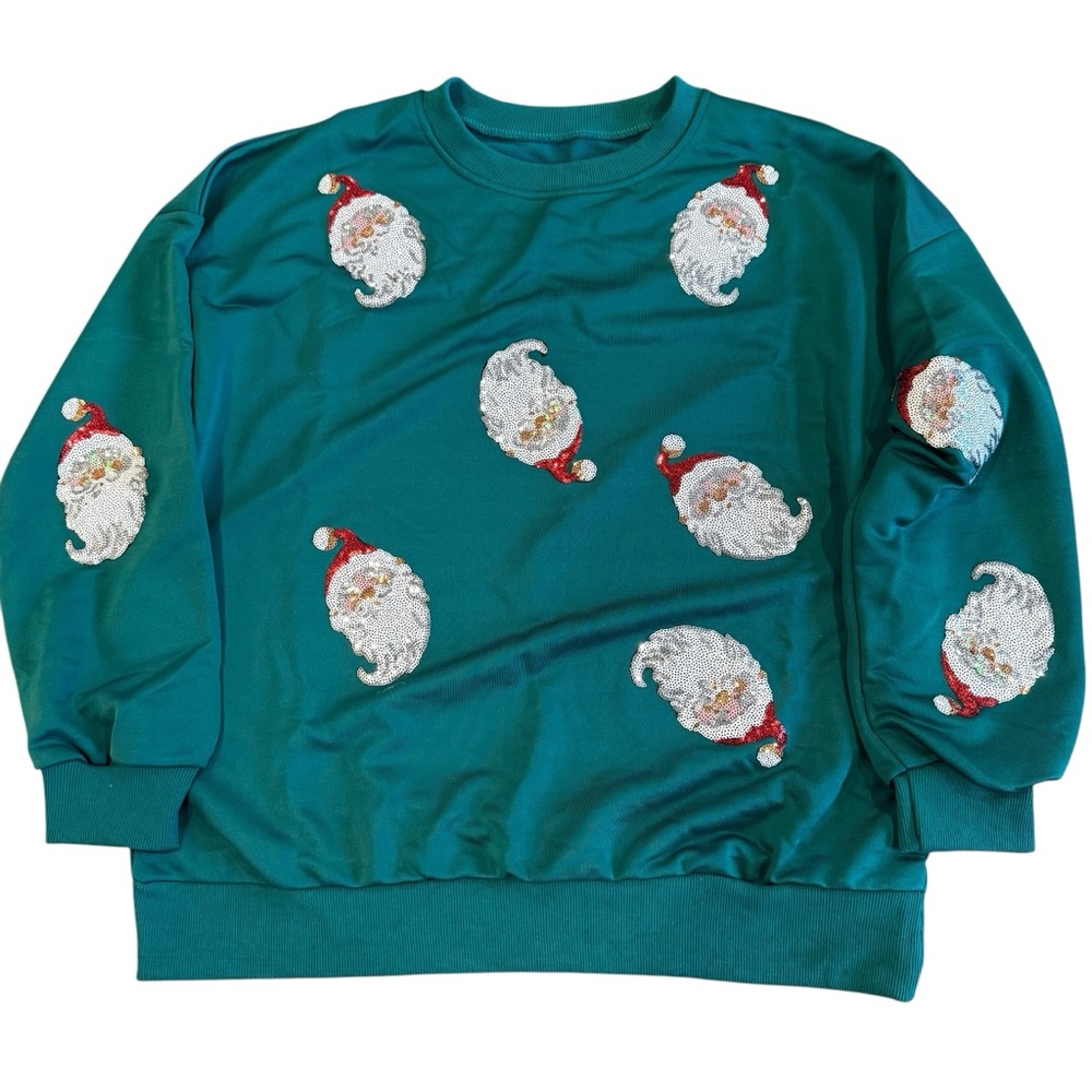 Army green Santa Sequin Pullover Sweatshirt